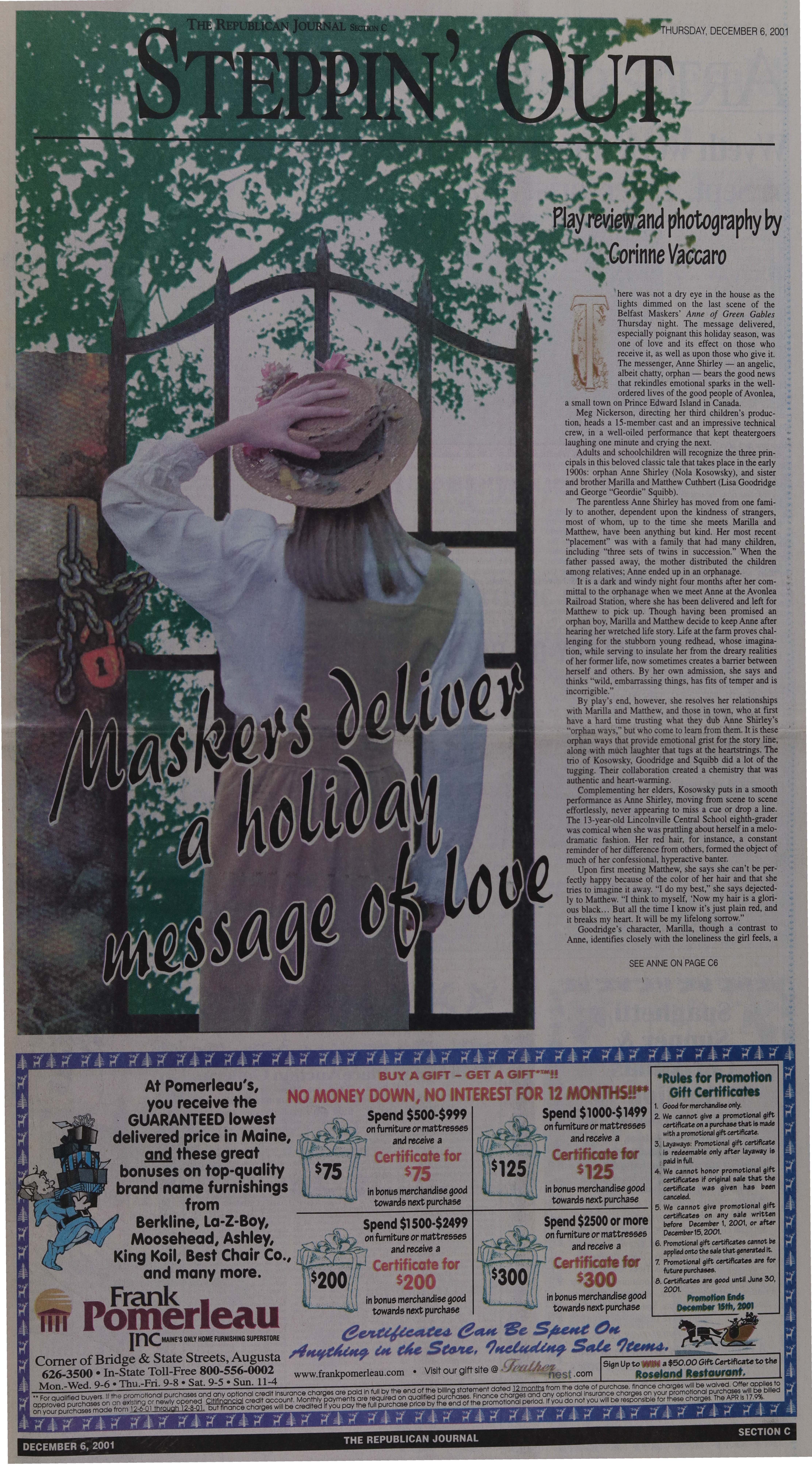 cinewolf media productions - Republican-Journal-Page27-2001-12-06.jpg Artikel über Anne of Green Gables