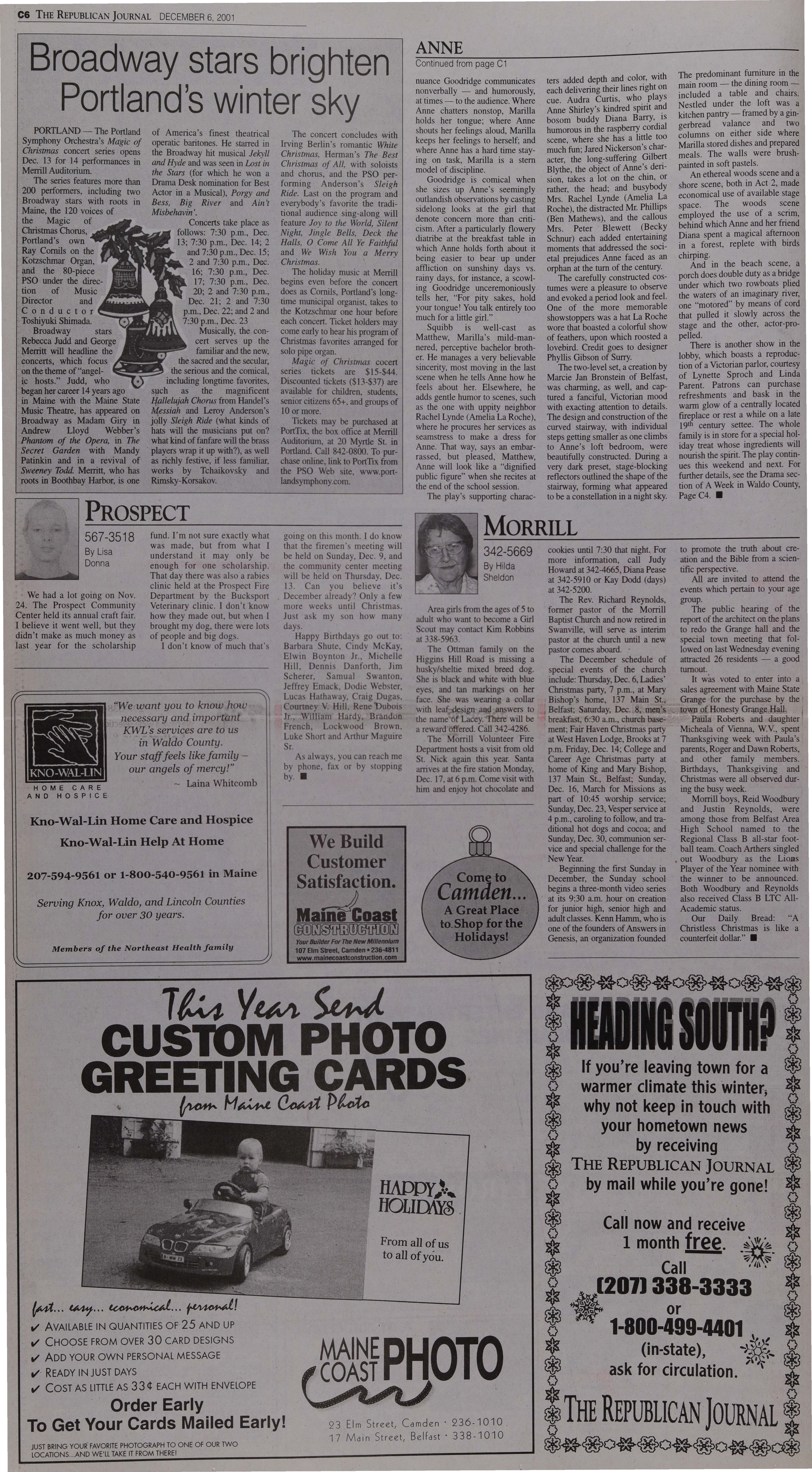 cinewolf media productions - Republican-Journal-Page27-2001-12-06.jpg Artikel über Anne of Green Gables