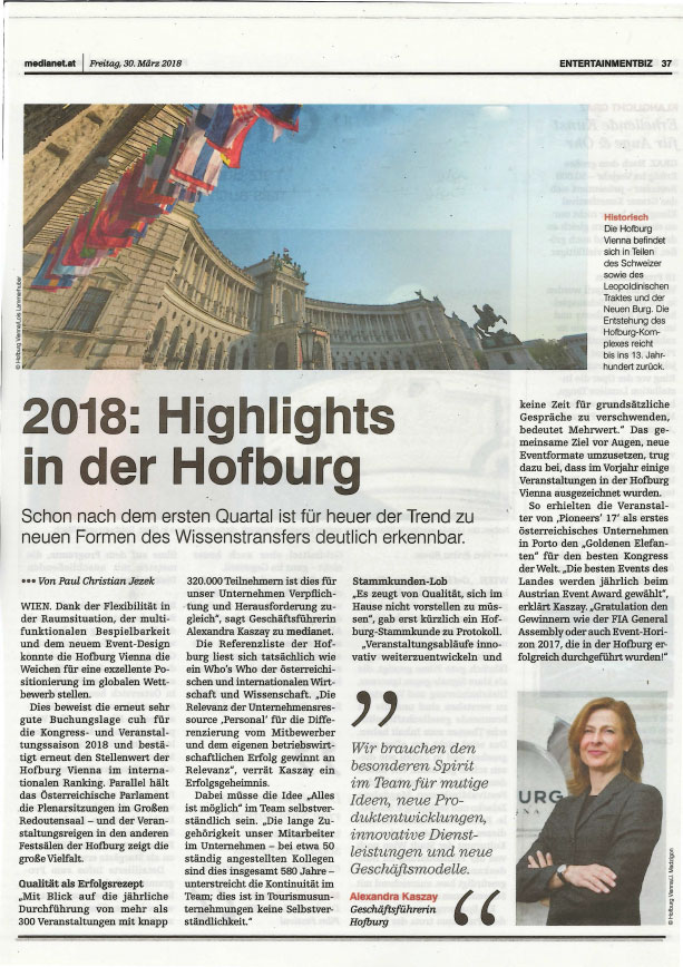 2018: Highlights in der Hofburg 3 - CINEWOLF media productions image of Hofburg mediabiz 2018- CINEWOLF media productions