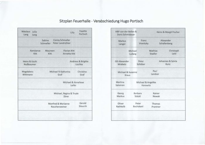 Sitzplan Feuerhalle - Verabschiedung Hugo Portisch