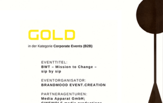 Austrian EVENT AWARD in GOLD for BWT - Mission2change - sip by sip 4 - CINEWOLF media productions cinewolf media productions - Austrian Event Award Gold - BWT - 33 Jahre - mission2change -sip by sip - Logo