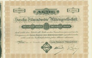 Austrian Film Market 1924 – Conditions and Opportunities 4 - CINEWOLF media productions Austrian Film Market 1924 – Sascha Filmindustrie AG stock certificate 200 Kronen 1919